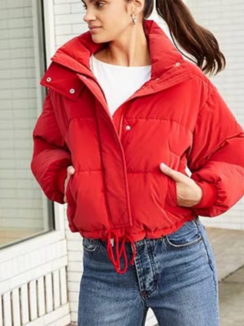Gianni Bini Red Cropped Puffer Jacket